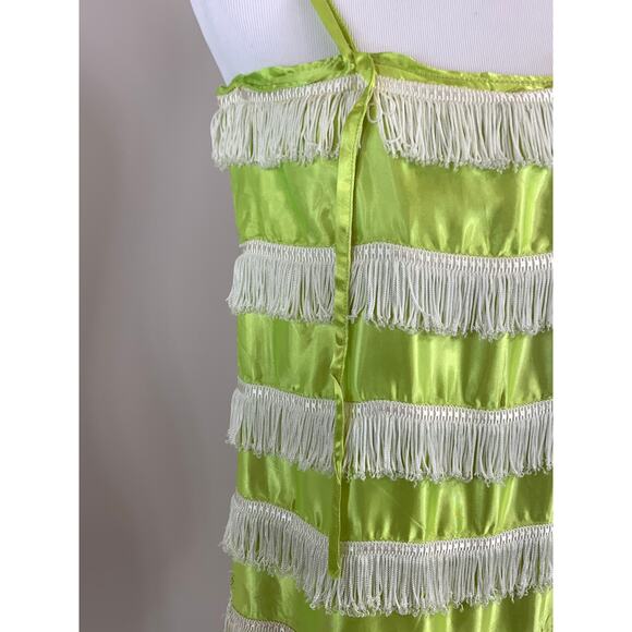 Vintage Flapper Dress Lime Green Fringe Cosplay Costume Halloween Gatsby 1920s - Picture 5 of 10
